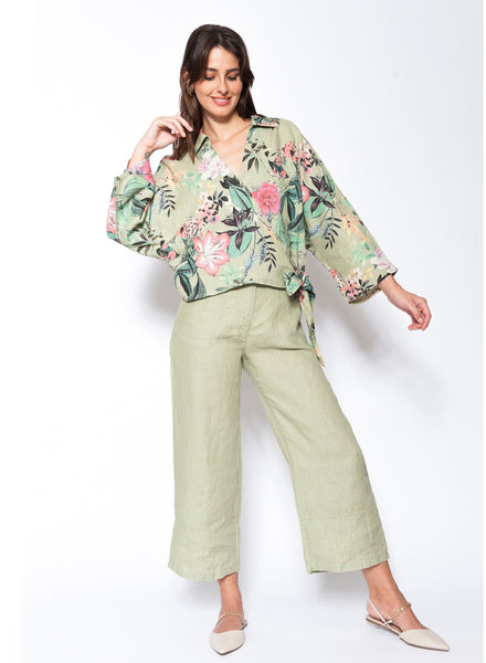 Linen Crop Pant - Sage