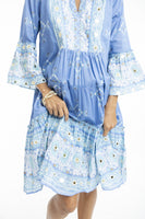 Heidi Blue Layered Dress with Frill Sleeve