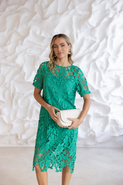 Guipure Lace Dress - Emerald