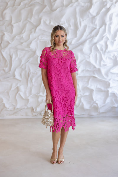 Guipure Lace Dress - Raspberry