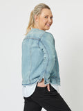 Collarless Denim Jacket - Denim