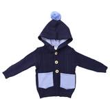 Knit Jacket w/Pom Pom - Navy