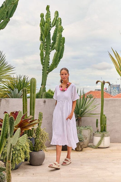 White Round Neck Cotton Dress