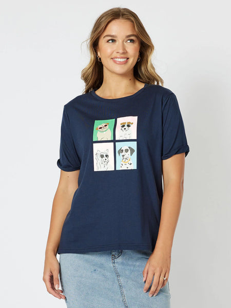 Poochi Cotton Tee - Navy