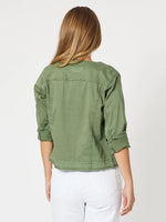 Collarless Denim Jacket - Khaki