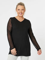 Izzy Mesh Sleeve Top - Black