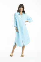 Linen Shirt Dress - Sky