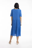 Cotton Layered Midi Dress - Electric Blue