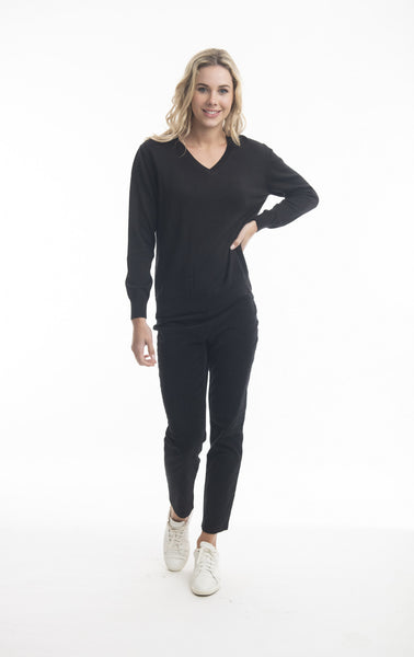 V Neck Knit Jumper - Black