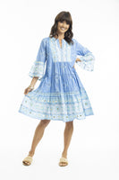 Heidi Blue Layered Dress with Frill Sleeve