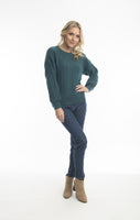 Women’s alpaca blend knit jumper in deep teal with round neck