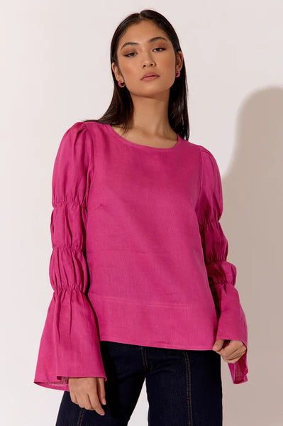 Johanna Linen Top - Magenta