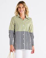 Camden Cotton Shirt - Pistachio/Black Stripe