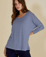 Milan Relaxed 3/4 Top - Navy/White Stripe