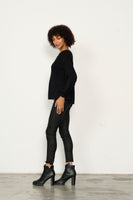 Half Rib Knit & Puff Sleeve - Black