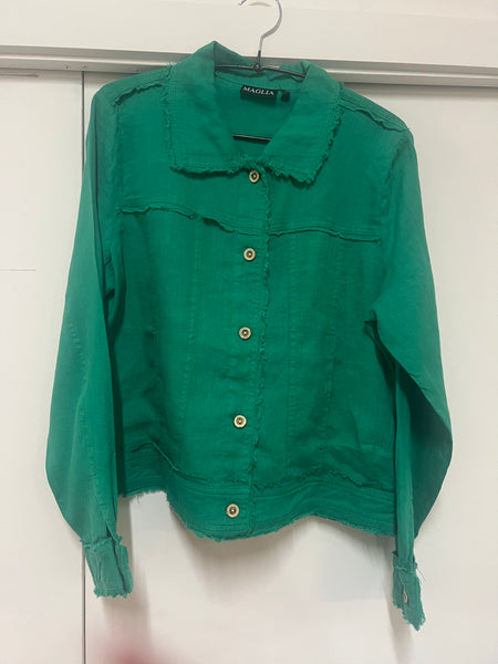 Linen Trim Jacket - Emerald