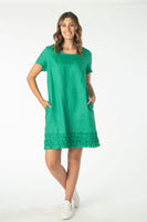 Frill Hem Linen Dress - Emerald