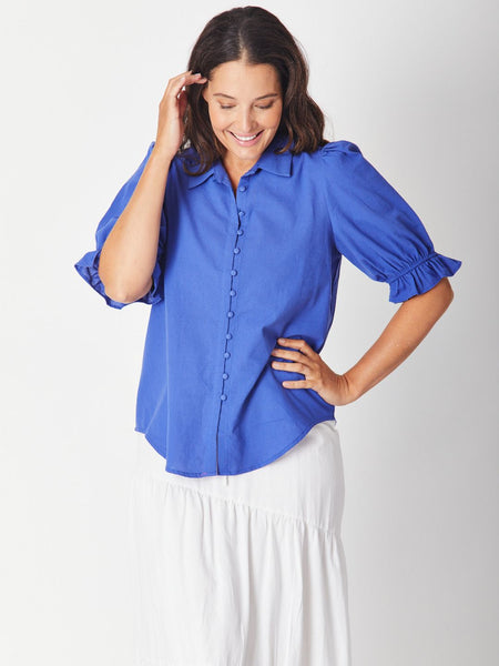 Mid Sleeve Button Shirt - Royal