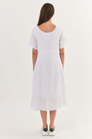 White Round Neck Cotton Dress