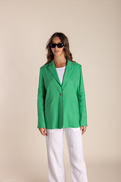 Single Breasted Linen Blazer - Sea Green