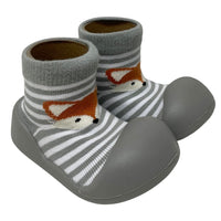 Rubber Soled Socks - Grey Stripe Fox