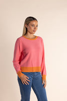 Crew Knit w/Contrast Rib - Pink/Manderine