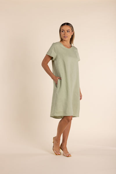 Linen Dress w/Fringe Detail - Avocado