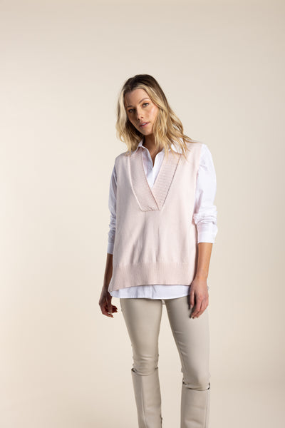 Cotton Vest w/side Buttons - Pale Pink