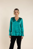 Satin V Neck Top - Forest