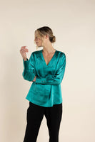 Satin V Neck Top - Forest