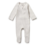 Organic Stripe Rib Zipsuit with Feet & Top Hat - Clay