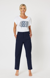 Applique Tee - White/Navy Cotton Drop Shoulder Shirt