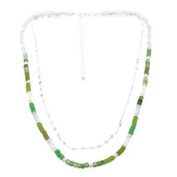 Bead & Chain Necklace - Silver/Green