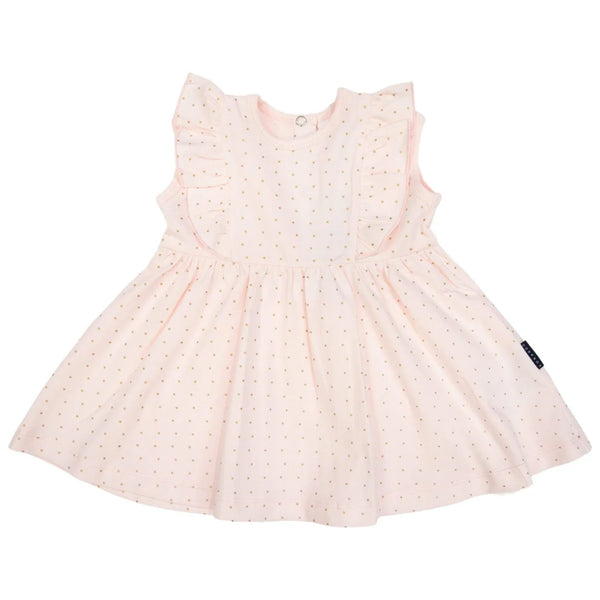 Gold Spot Frill Dress - Light Pink