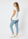 High-rise denim jeans with applique patches for women