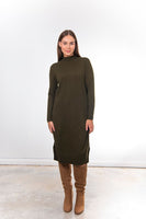 Side Ribbed Dress - Olive Green