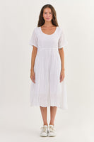 White Round Neck Cotton Dress