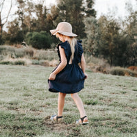 Girls Florence Dress - Navy Linen