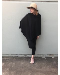 Wool Blend Poncho - Black