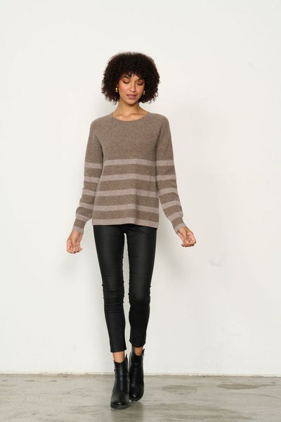 Cashmere Lower Stripe Jumper - Taupe