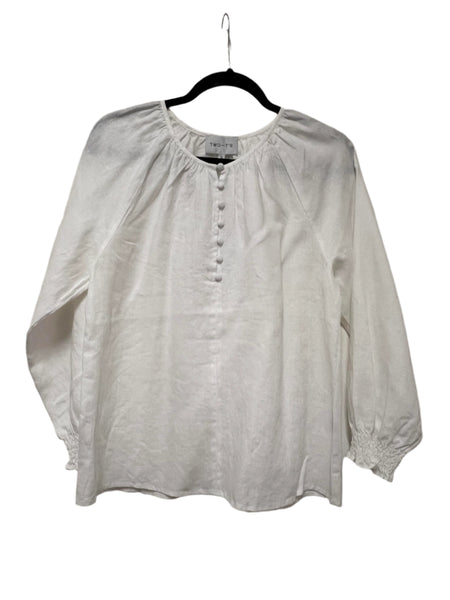 Linen Button Front Top - White