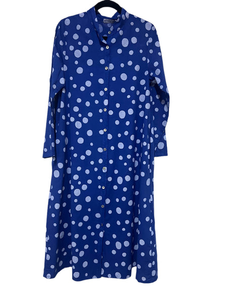 Cotton Spot Shirt Dress - Royal