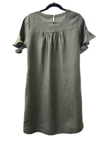 Ruffle Sleeve Linen Dress - Olive