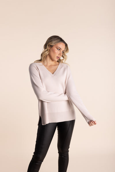 Merino V Neck Knit - Stone