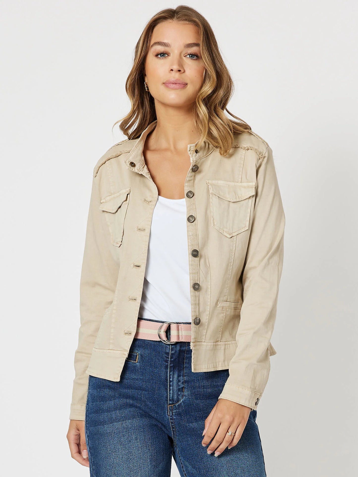 Military Denim Jacket - Natural – 2 Fat Ladies