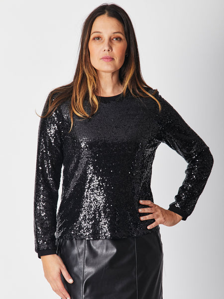 Sequin L/S Top - Black