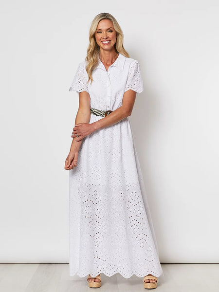 Broderie Dress - White