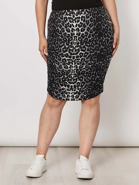 Animal Print Ruched Skirt - Comfortable Jersey Knit Skirt