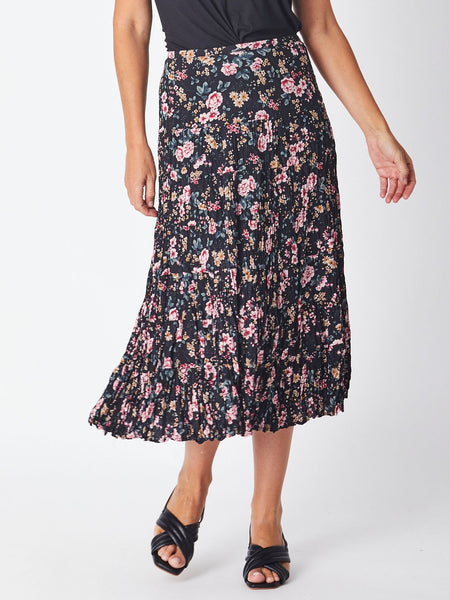 Crinkle Tier Skirt - Black Floral