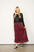 Pleated Print Skirt - Red